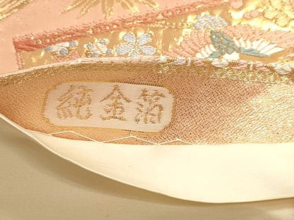平和屋本店▼六通柄袋帯　唐織　飛鶴花文　純金箔　正絹　逸品　DABL7577sf