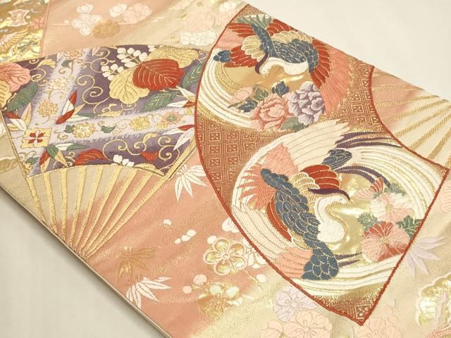 平和屋本店▼六通柄袋帯　唐織　飛鶴花文　純金箔　正絹　逸品　DABL7577sf