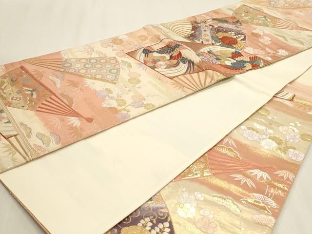 平和屋本店▼六通柄袋帯　唐織　飛鶴花文　純金箔　正絹　逸品　DABL7577sf