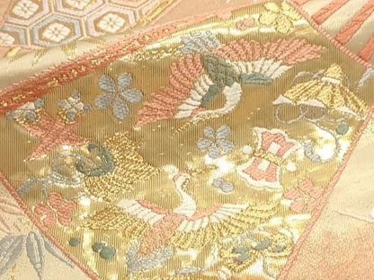 平和屋本店▼六通柄袋帯　唐織　飛鶴花文　純金箔　正絹　逸品　DABL7577sf