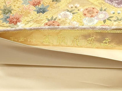 平和屋本店▼六通柄袋帯　唐織　花菱花丸文　本金箔　正絹　逸品　DABL7594sf