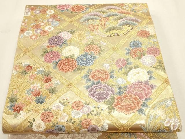 平和屋本店▼六通柄袋帯　唐織　花菱花丸文　本金箔　正絹　逸品　DABL7594sf