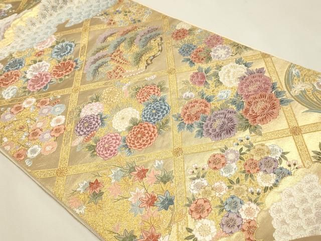 平和屋本店▼六通柄袋帯　唐織　花菱花丸文　本金箔　正絹　逸品　DABL7594sf