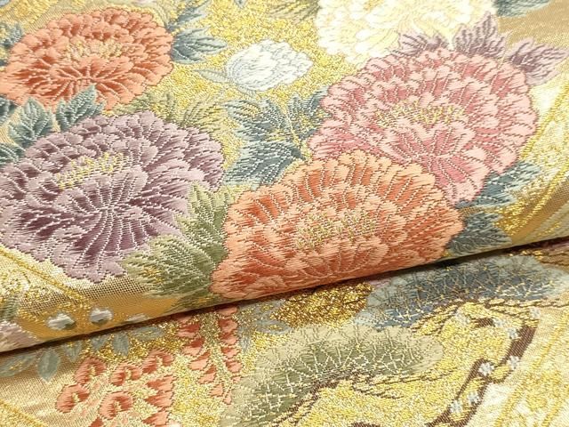 平和屋本店▼六通柄袋帯　唐織　花菱花丸文　本金箔　正絹　逸品　DABL7594sf