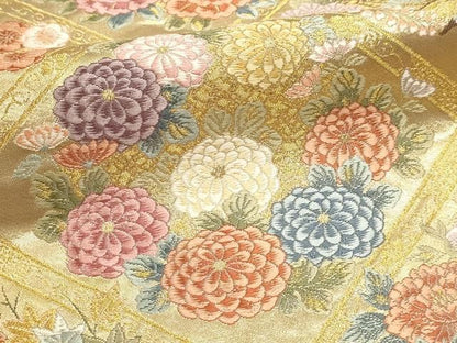 平和屋本店▼六通柄袋帯　唐織　花菱花丸文　本金箔　正絹　逸品　DABL7594sf