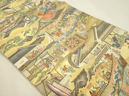 平和屋本店▼六通柄袋帯　洛中祇園祭礼図　本金箔　正絹　逸品　DABL7596sf