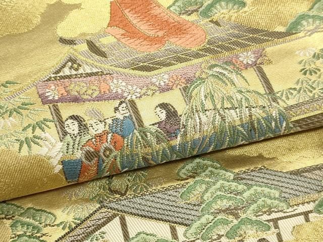 平和屋本店▼六通柄袋帯　洛中祇園祭礼図　本金箔　正絹　逸品　DABL7596sf