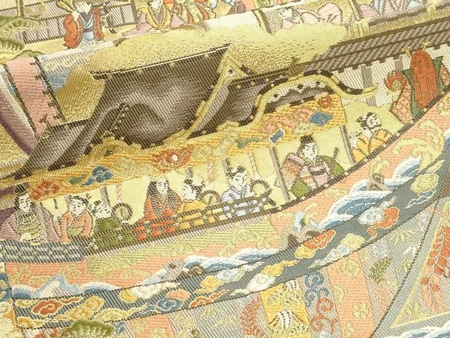 平和屋本店▼六通柄袋帯　洛中祇園祭礼図　本金箔　正絹　逸品　DABL7596sf