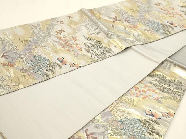 平和屋本店▼六通柄袋帯　花鳥清薫文　純金箔　正絹　逸品　DABL7616sf