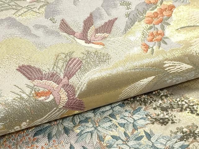 平和屋本店▼六通柄袋帯　花鳥清薫文　純金箔　正絹　逸品　DABL7616sf