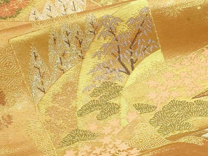平和屋本店▼六通柄袋帯　色紙風景文　純金箔二重織　正絹　逸品　DABL7628sf