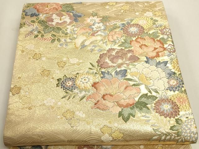 平和屋本店▼六通柄袋帯　唐織　宝生麗姿文　本金箔　正絹　逸品　DABL7634sf