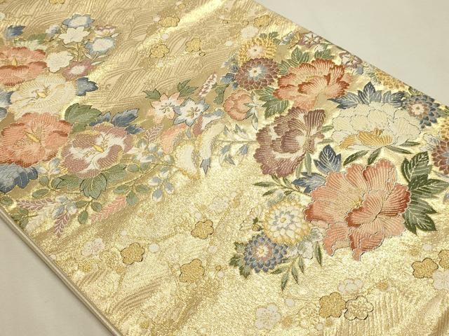 平和屋本店▼六通柄袋帯　唐織　宝生麗姿文　本金箔　正絹　逸品　DABL7634sf