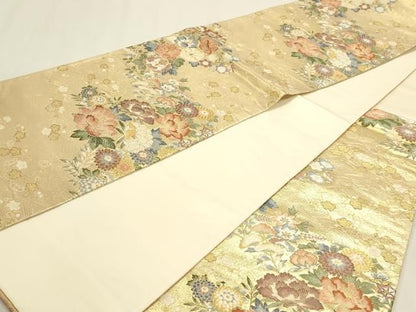 平和屋本店▼六通柄袋帯　唐織　宝生麗姿文　本金箔　正絹　逸品　DABL7634sf