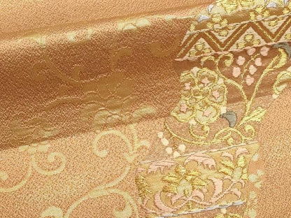 平和屋本店▼六通柄袋帯　唐織　更紗花文　うるし箔　本金箔　正絹　逸品　DABL7636sf