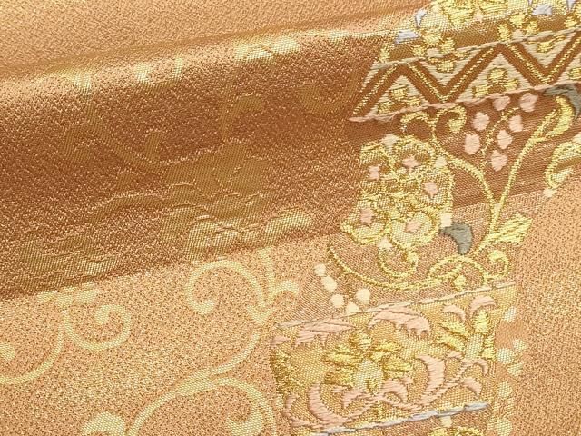 平和屋本店▼六通柄袋帯　唐織　更紗花文　うるし箔　本金箔　正絹　逸品　DABL7636sf