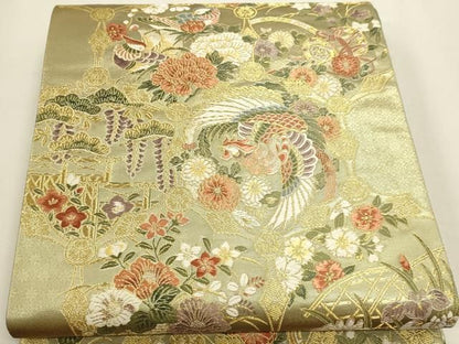 平和屋本店▼六通柄袋帯　唐織　花鳥亀甲文　本金箔　正絹　逸品　DABL7638sf