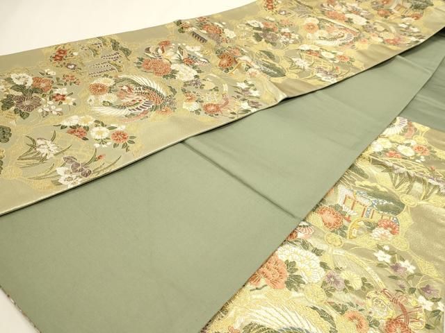 平和屋本店▼六通柄袋帯　唐織　花鳥亀甲文　本金箔　正絹　逸品　DABL7638sf
