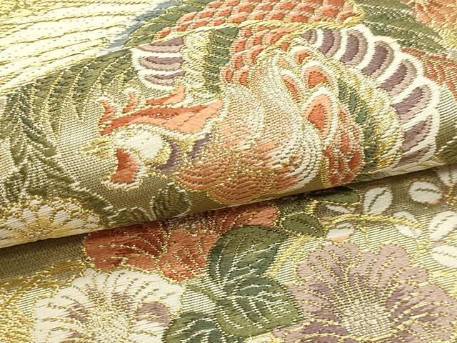 平和屋本店▼六通柄袋帯　唐織　花鳥亀甲文　本金箔　正絹　逸品　DABL7638sf
