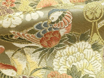 平和屋本店▼六通柄袋帯　唐織　花鳥亀甲文　本金箔　正絹　逸品　DABL7638sf