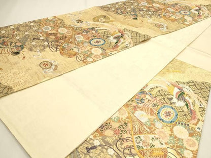 平和屋本店▼六通柄袋帯　鳳凰楽器花文　本金箔　正絹　逸品　DABL7639sf