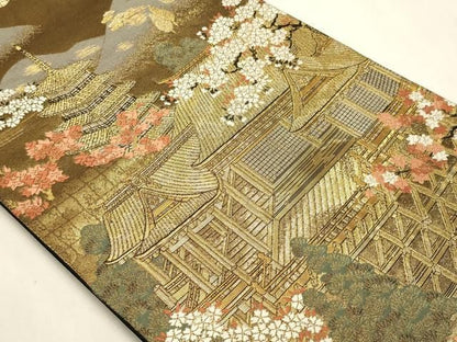 平和屋本店▼六通柄袋帯　風景文　本金箔　正絹　逸品　DABL7640sf
