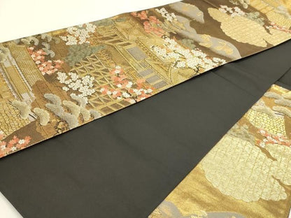 平和屋本店▼六通柄袋帯　風景文　本金箔　正絹　逸品　DABL7640sf