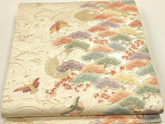 平和屋本店▼六通柄袋帯　唐織　琳派　飛鶴松文　本金二丁箔　正絹　逸品　DABL7641sf