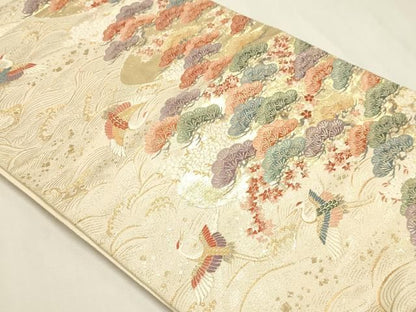 平和屋本店▼六通柄袋帯　唐織　琳派　飛鶴松文　本金二丁箔　正絹　逸品　DABL7641sf