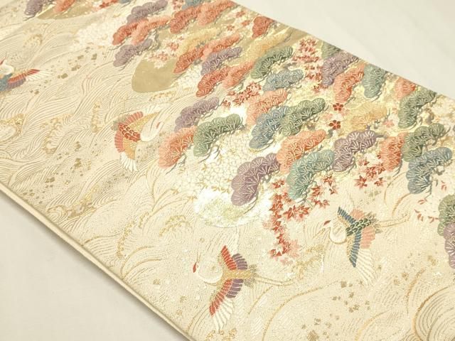 平和屋本店▼六通柄袋帯　唐織　琳派　飛鶴松文　本金二丁箔　正絹　逸品　DABL7641sf