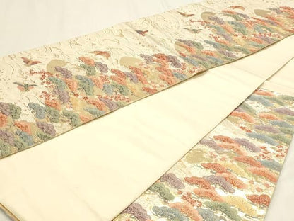 平和屋本店▼六通柄袋帯　唐織　琳派　飛鶴松文　本金二丁箔　正絹　逸品　DABL7641sf
