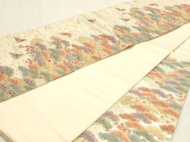 平和屋本店▼六通柄袋帯　唐織　琳派　飛鶴松文　本金二丁箔　正絹　逸品　DABL7641sf