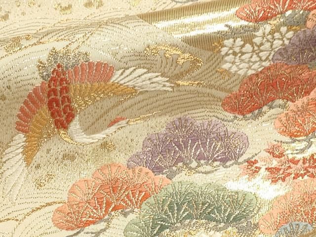 平和屋本店▼六通柄袋帯　唐織　琳派　飛鶴松文　本金二丁箔　正絹　逸品　DABL7641sf