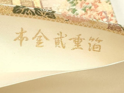 平和屋本店▼六通柄袋帯　九百錦　風景文　本金弐重箔　正絹　逸品　DABL7645sf