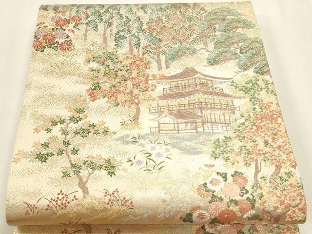 平和屋本店▼六通柄袋帯　九百錦　風景文　本金弐重箔　正絹　逸品　DABL7645sf