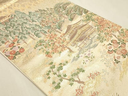 平和屋本店▼六通柄袋帯　九百錦　風景文　本金弐重箔　正絹　逸品　DABL7645sf