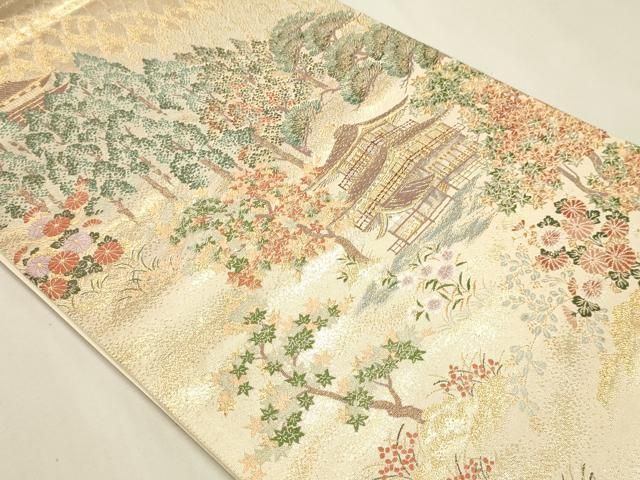 平和屋本店▼六通柄袋帯　九百錦　風景文　本金弐重箔　正絹　逸品　DABL7645sf