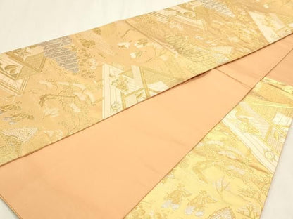 平和屋本店▼六通柄袋帯　大和絵錦　本金箔　正絹　逸品　DABL7646sf