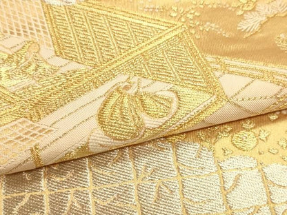 平和屋本店▼六通柄袋帯　大和絵錦　本金箔　正絹　逸品　DABL7646sf