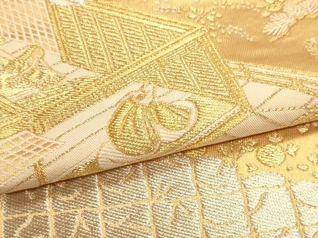 平和屋本店▼六通柄袋帯　大和絵錦　本金箔　正絹　逸品　DABL7646sf