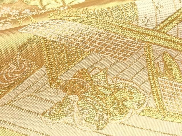 平和屋本店▼六通柄袋帯　大和絵錦　本金箔　正絹　逸品　DABL7646sf