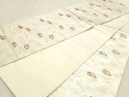平和屋本店▼六通柄袋帯　流水花鳥文　手織二重箔　純金箔　正絹　逸品　DABL7658sf