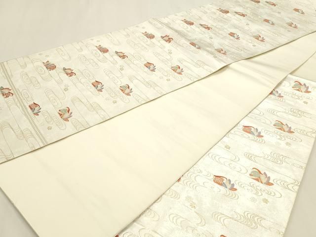 平和屋本店▼六通柄袋帯　流水花鳥文　手織二重箔　純金箔　正絹　逸品　DABL7658sf