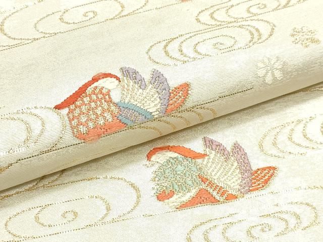 平和屋本店▼六通柄袋帯　流水花鳥文　手織二重箔　純金箔　正絹　逸品　DABL7658sf