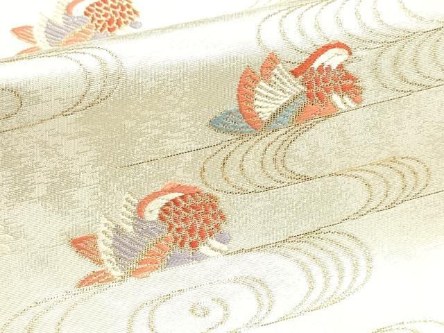 平和屋本店▼六通柄袋帯　流水花鳥文　手織二重箔　純金箔　正絹　逸品　DABL7658sf