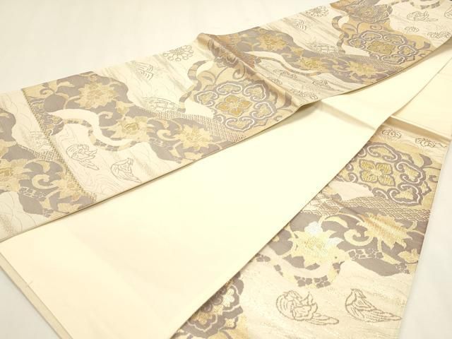 平和屋本店▼西陣　六通柄袋帯　佐賀箔綴錦　更紗正倉院花文　24金二重箔　証紙付き　正絹　逸品　DABL7661sf