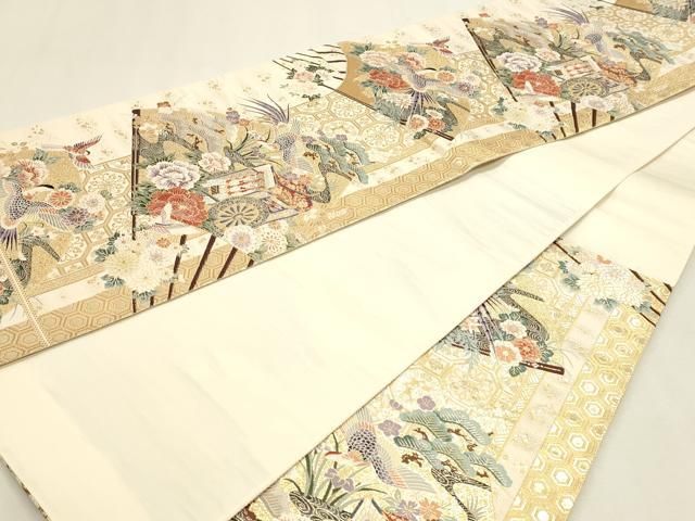 平和屋本店▼六通柄袋帯　唐織　献上花鳥文　九百本金弐重織　正絹　逸品　DABL7665sf