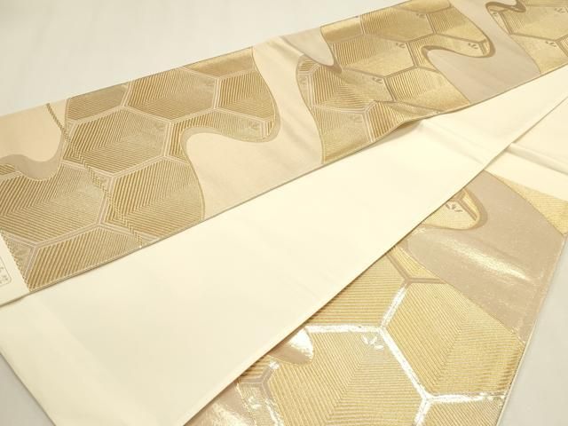 平和屋本店▼六通柄袋帯　銀彩錦　松葉亀甲文　本金二重箔　正絹　逸品　DABL7675sf