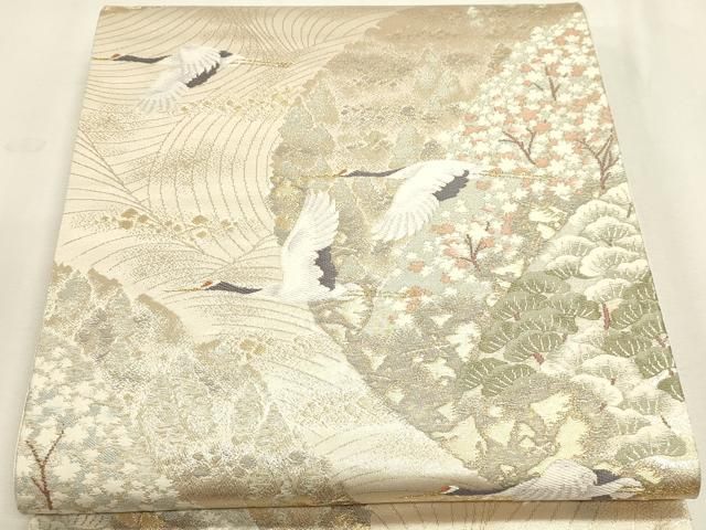 平和屋本店▼六通柄袋帯　飛鶴文　錦純金箔　正絹　逸品　DABL7677sf