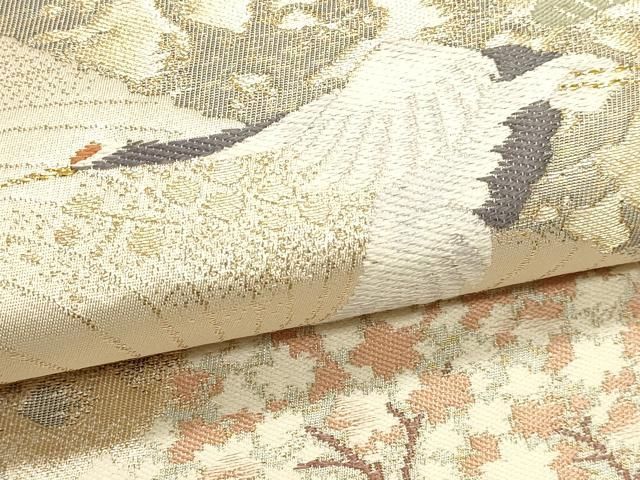 平和屋本店▼六通柄袋帯　飛鶴文　錦純金箔　正絹　逸品　DABL7677sf